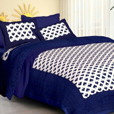 Kanha Online Shopping 200 TC Cotton Double Abstract Flat Bedsheet(Pack of 1, White, Blue)