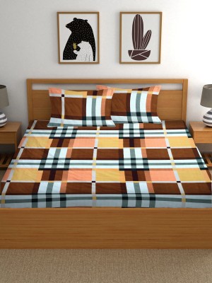 real dream 200 TC Cotton Queen Abstract Fitted (Elastic) Bedsheet(Pack of 1, Brown)