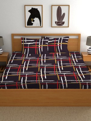 real dream 200 TC Cotton Queen Abstract Fitted (Elastic) Bedsheet(Pack of 1, Black)