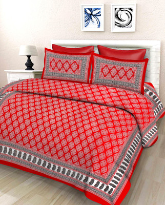 Lali Prints Cotton Double Flat 165 TC Printed Bedsheet(Pack of 1, Red)