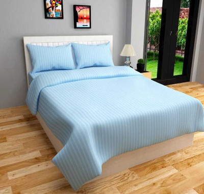 decolike 240 TC Satin King Striped Flat Bedsheet(Pack of 1, Blue)