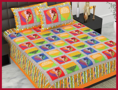 JAIPUR PRINTS 160 TC Cotton Double Jaipuri Prints Flat Bedsheet(Pack of 1, Multicolor)