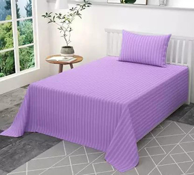 Wynk Cotton Single Flat 210 TC Striped Bedsheet(Pack of 1, Purple)
