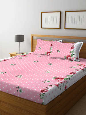 BM Decor 160 TC Microfiber Double Self Design Fitted (Elastic) Bedsheet(Pack of 1, Multicolor)