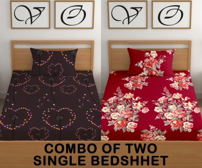CG Homes 160 TC Cotton Single Printed Flat Bedsheet(Pack of 2, Brown, Red)