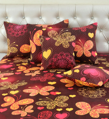 Damac Microfiber King Flat 180 TC Printed Bedsheet(Pack of 1, Maroon)