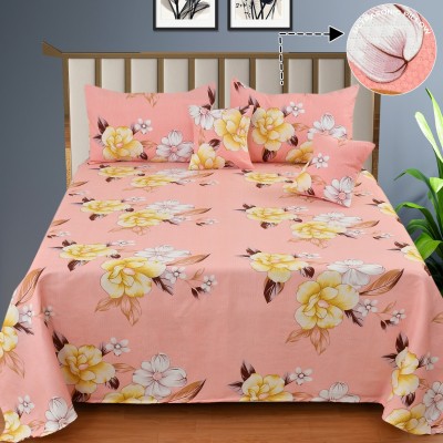 P.Rtrend 210 TC Cotton Double Printed Flat Bedsheet(Pack of 1, Pink Floral)