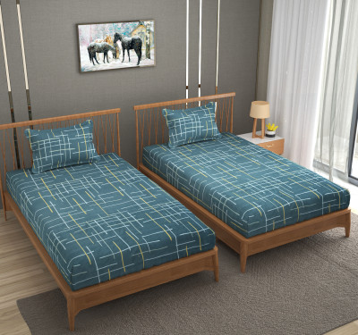 BROMWICK 280 TC Microfiber Single Printed Flat Bedsheet(Pack of 2, Dark Blue)