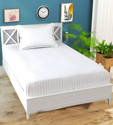 Home Stylish 240 TC Polycotton Single Striped Flat Bedsheet(Pack of 1, White)