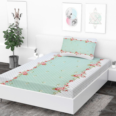 BEVI 280 TC Microfiber Single Floral Flat Bedsheet(Pack of 1, White)