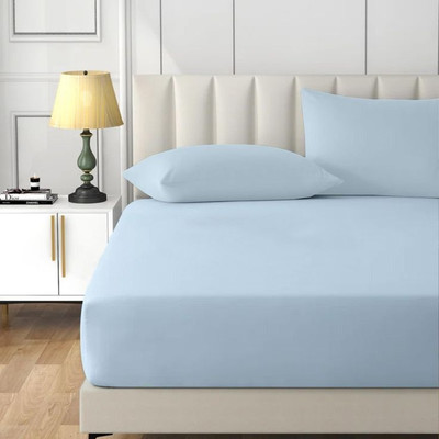 Timeless Trends Cotton Double Fitted (Elastic) 600 TC Solid Bedsheet(Pack of 1, Light Blue)