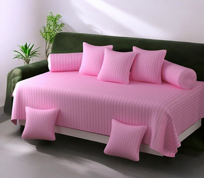 HOMYBEES Cotton Single Flat 300 TC Striped Bedsheet(Pack of 1, Pink)