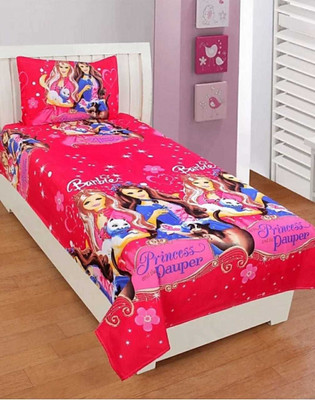 Home Readiness 185 TC Polyester Double Printed Flat Bedsheet(Pack of 1, Pink)