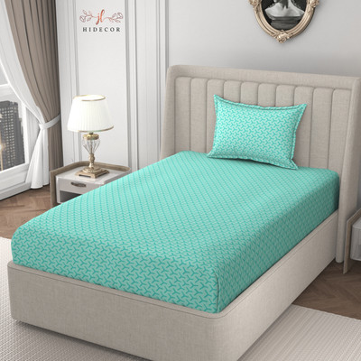 HIDECOR 280 TC Microfiber Single Printed Flat Bedsheet(Pack of 1, Aqua)