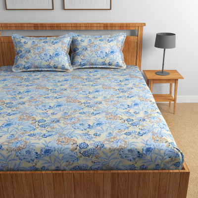 Homefab India 180 TC Cotton Double Printed Flat Bedsheet(Pack of 1, Multicolor)