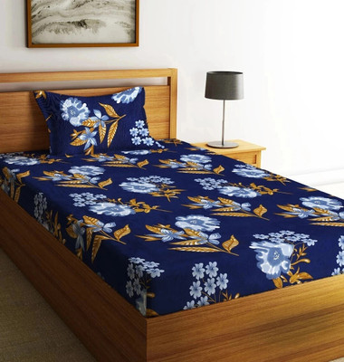 Fashion String Microfiber Single Flat 144 TC Floral Bedsheet(Pack of 1, Blue)