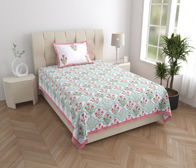 Texstylers 210 TC Cotton Single Floral Flat Bedsheet(Pack of 1, Red & White)