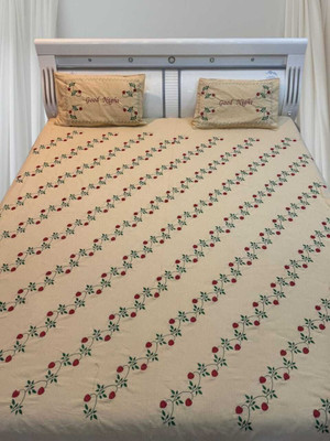AFIFA COLLECTION Cotton King Flat 240 TC Embroidered Bedsheet(Pack of 1, GOLD DOUBLE BEDSHEET 2 PILLOW COVER)