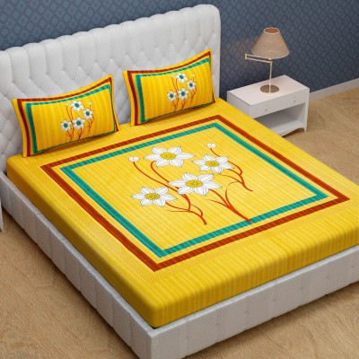 Cosito 144 TC Cotton Double Floral Flat Bedsheet(Pack of 1, Yellow)