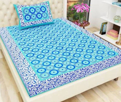 LOCEE Cotton Single Flat 180 TC Jaipuri Prints Bedsheet(Pack of 1, Blue, White)
