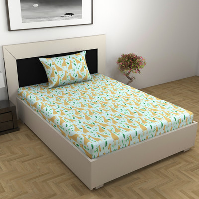 Divine Casa 144 TC Cotton Single Printed Flat Bedsheet(Pack of 1, Green)