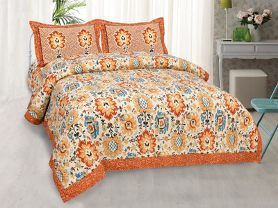 Valid Choice Cotton King Flat 240 TC Jaipuri Prints Bedsheet(Pack of 1, Orange)