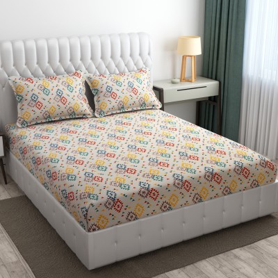 STEDO 250 TC Cotton Double Floral Flat Bedsheet(Pack of 1, Wrinkle Ressistant. Color Fastness, Luxury Designs - Beige, Multicolor)