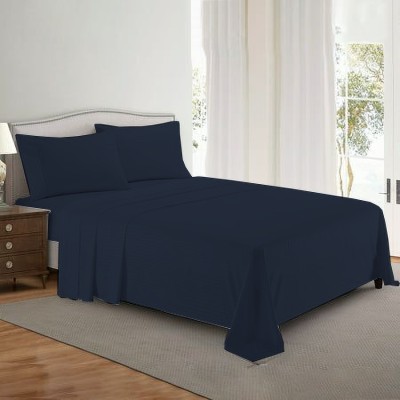 FlatSheet 300 TC Cotton King Striped Flat Bedsheet(Pack of 1, Navy Blue Stripe)