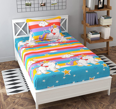 Decent Home 200 TC Microfiber Single Cartoon Flat Bedsheet(Pack of 1, Multicolor)
