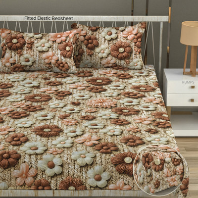 Roxine Cotton King, Queen, Double Fitted (Elastic) 380 TC Floral Bedsheet(Pack of 1, 7D BEDSHEET 05)