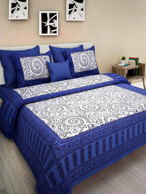 DEEPAK TEXTILES 120 TC Cotton Queen Printed Flat Bedsheet(Pack of 1, Blue)