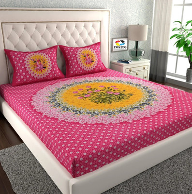 Cosito Cotton Double Flat 144 TC Jaipuri Prints Bedsheet(Pack of 1, Pink)