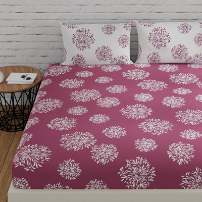 Huesland Cotton Double Flat 144 TC Geometric Bedsheet(Pack of 1, Mauve & White)