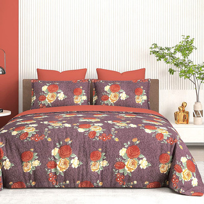 RICHKRAFT Microfiber King Flat 186 TC Floral Bedsheet(Pack of 1, Maroon)