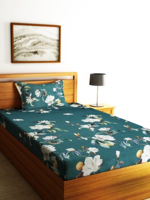 Home Sizzler 144 TC Microfiber Single Floral Flat Bedsheet(Pack of 1, Green)