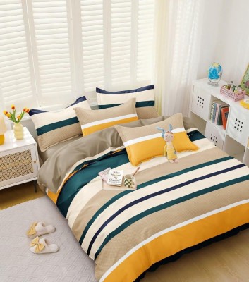 OLDENNA 250 TC Microfiber Double Striped Flat Bedsheet(Pack of 1, YELLOW 3)