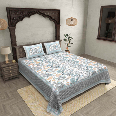 JAIPUR FABRIC Cotton Double Flat 140 TC Printed Bedsheet(Pack of 1, Green)