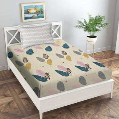 Home Stylish 180 TC Microfiber Single Printed Flat Bedsheet(Pack of 1, Cream Wing)