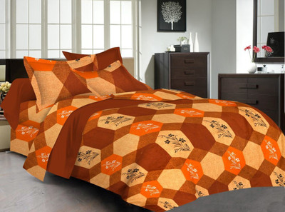 SPANGLE 144 TC Microfiber Double Geometric Flat Bedsheet(Pack of 1, Brown orange)