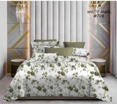 PARADISE Cotton King Flat 520 TC 3D Printed Bedsheet(Pack of 1, White)