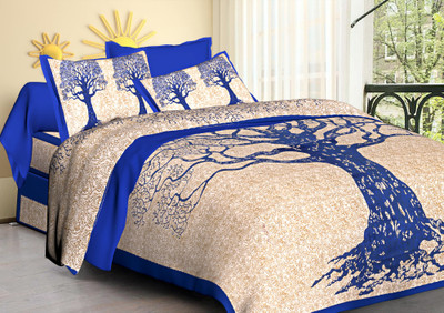 Xenops 280 TC Cotton Double Abstract Flat Bedsheet(Pack of 1, Blue)