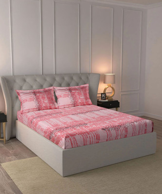 well decor Cotton King Flat 120 TC Printed Bedsheet(Pack of 1, Pink)