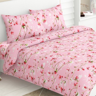 haus & kinder 186 TC Cotton Double Floral Flat Bedsheet(Pack of 1, Pink & Red)
