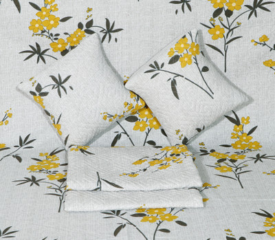 Moonroof Cotton Double Flat 300 TC Printed Bedsheet(Pack of 1, Yellow patti (1 Flat Bedsheet + 2 Pillow Cover + 2 Cushion Covers with Filler)))