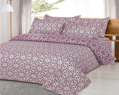 Nine Living 210 TC Cotton Double Abstract Flat Bedsheet(Pack of 1, Maroon)