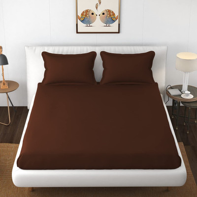 BEVI Microfiber Double Fitted (Elastic) 300 TC Solid Bedsheet(Pack of 1, Brown)