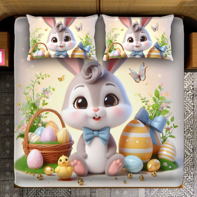 Govindika Cotton Blend King Flat 350 TC Printed Bedsheet(Pack of 1, Cute Rabbit)