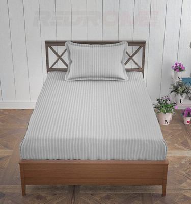 REDROME Cotton Single Flat 300 TC Striped Bedsheet(Pack of 1, Light Grey)