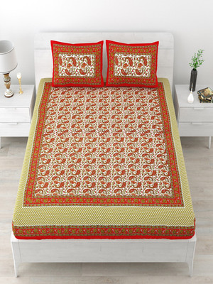 UNIQCHOICE 120 TC Cotton Double Jaipuri Prints Flat Bedsheet(Pack of 1, Red)
