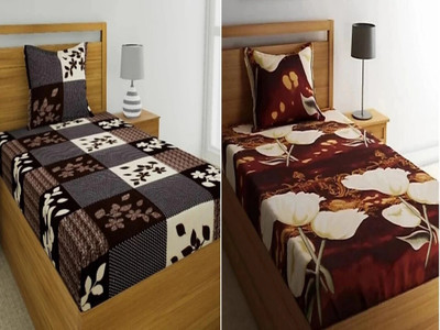 HSR Collection 180 TC Cotton Single Printed Flat Bedsheet(Pack of 2, Multicolor)